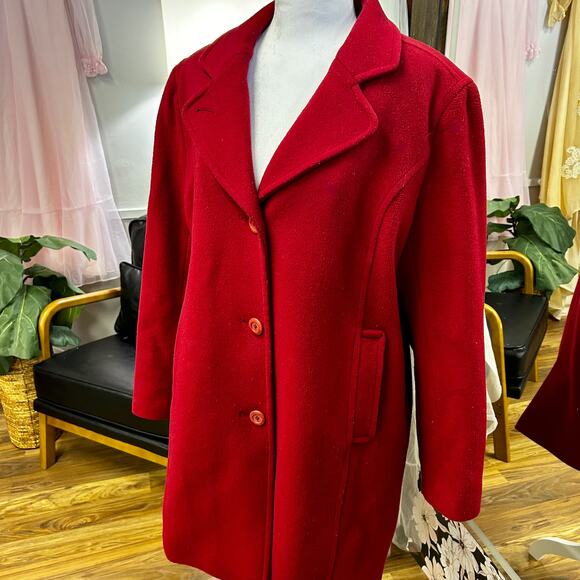 L.L. Bean 100% Lambswool Vintage Red Winter Coat 14 New England Quiet Luxury - Picture 3 of 10